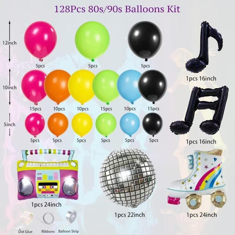 70 80S 90S Disco Radio Music Notes Aluminum Film Balloon Chain Arches Wreath Set Atmosphere Arrangement