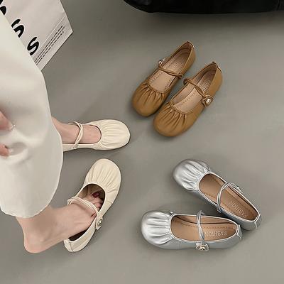 Mary Janes mit flachem Boden, Damenschuhe, neu für den Sommer, französischer Abendwind, sanft passender Rock, flache Öffnung, weiche Sohle, Mützen-Schuhe
