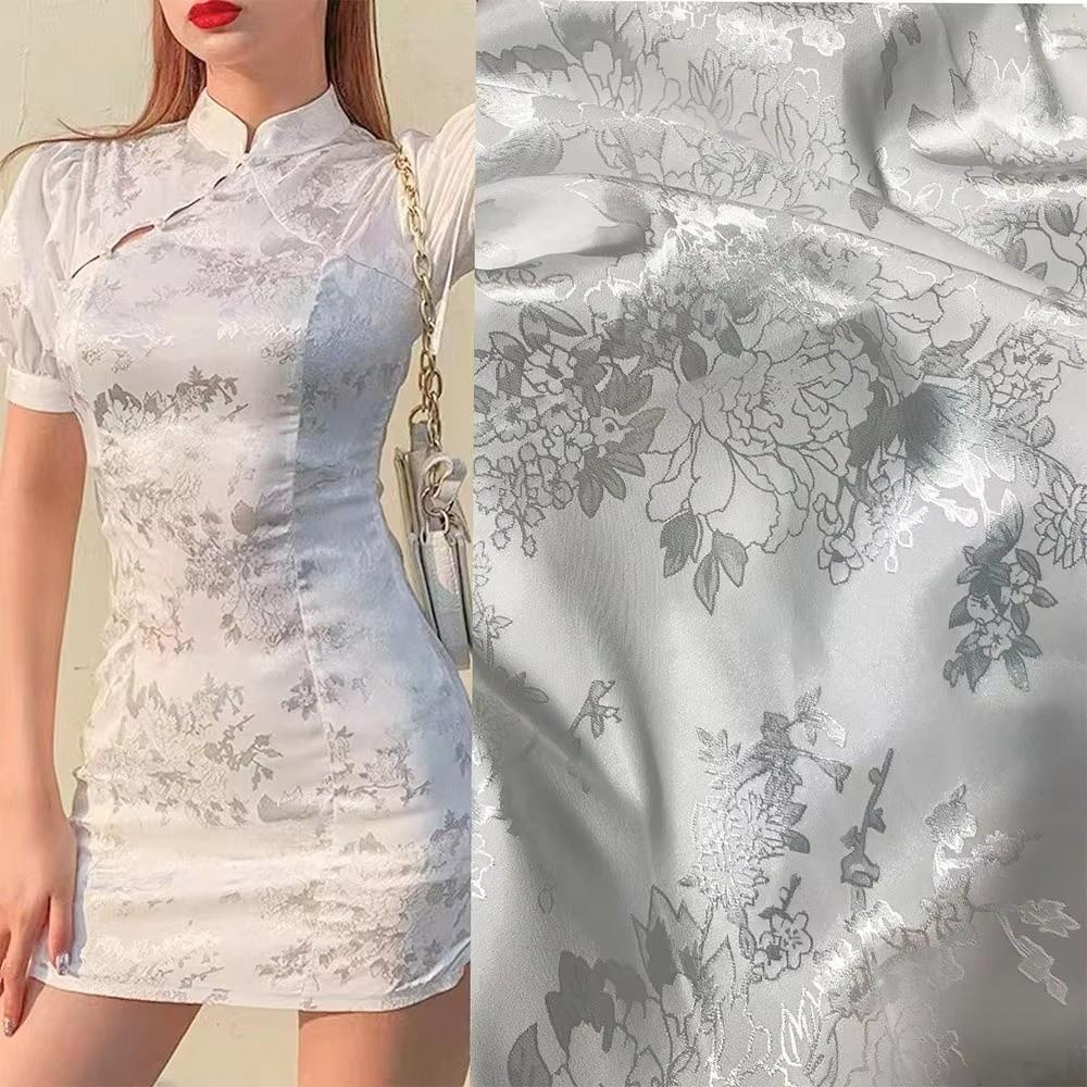 100X150cm Peony Brocade Jacquard Fabric Soft Silky Floral Damask Fabric Qipao Dress Lining Sewing Material Hanfu Costume Design