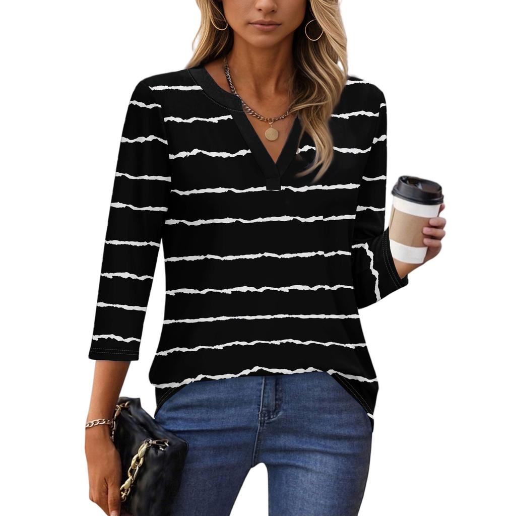 3/4 Sleeve Shirts For Women Tees Blouses Casual Plus Size Basic Tops Pullover Ladies Tunic Blouses