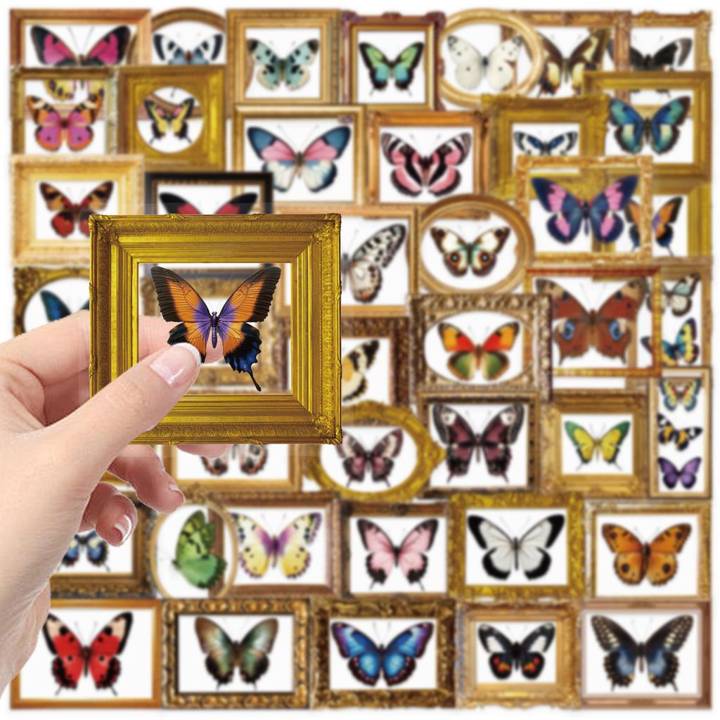 52 Retro Butterfly Stickers Pack Waterproof Transparent PET Hand Account Butterfly Material Decorative Guitar Notebook