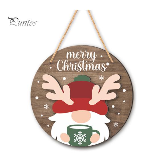 Festive Cartoon Santa Deer Ornaments Christmas Wooden Pendant, Decorative Reindeer/Santa Claus/Gnome Pattern Hanging Sign, Welcome Sign with Childlike