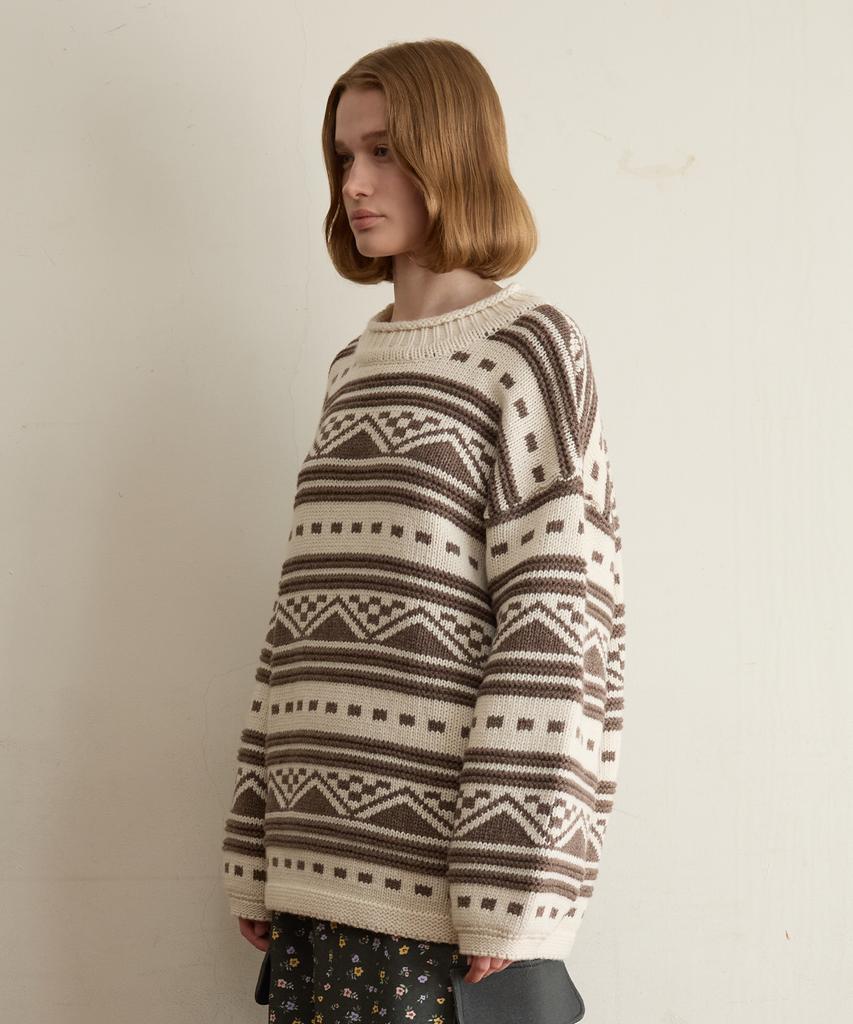 FUNFROMFUN Nomad Fair Isle Pullover, Brown