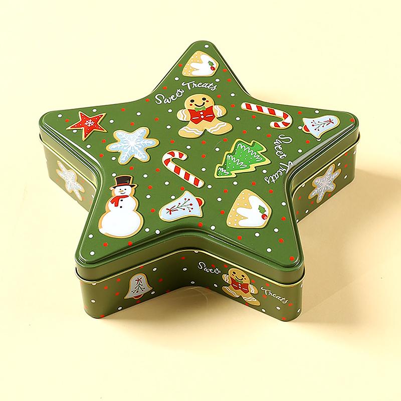 1Pc Tinplate Multipurpose Five-pointed Star Candy Christmas Pattern Christmas