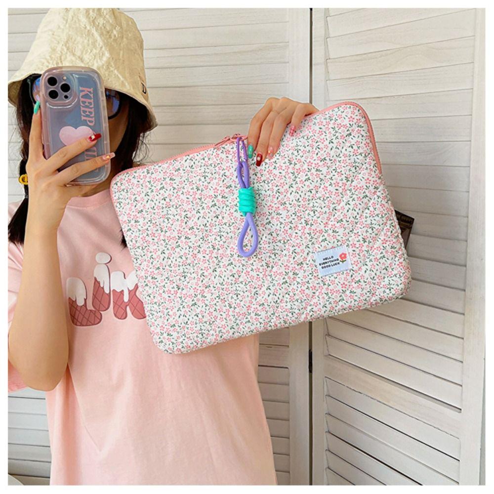 Floral Student Laptop Bag Puffy Tablet Sleeve Bag Cute Tablet Protective Case School
