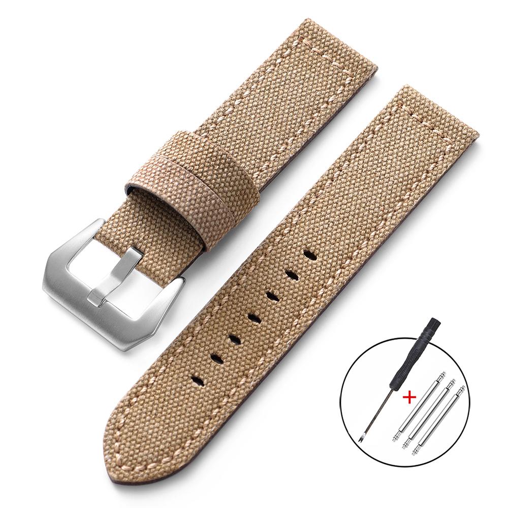 Wasserdichtes Segeltuch Uhrenarmband Nylon Leder Uhrenarmband 20mm 22mm 24mm für Panerai Vintage Naht Band Sportgürtel für Herren