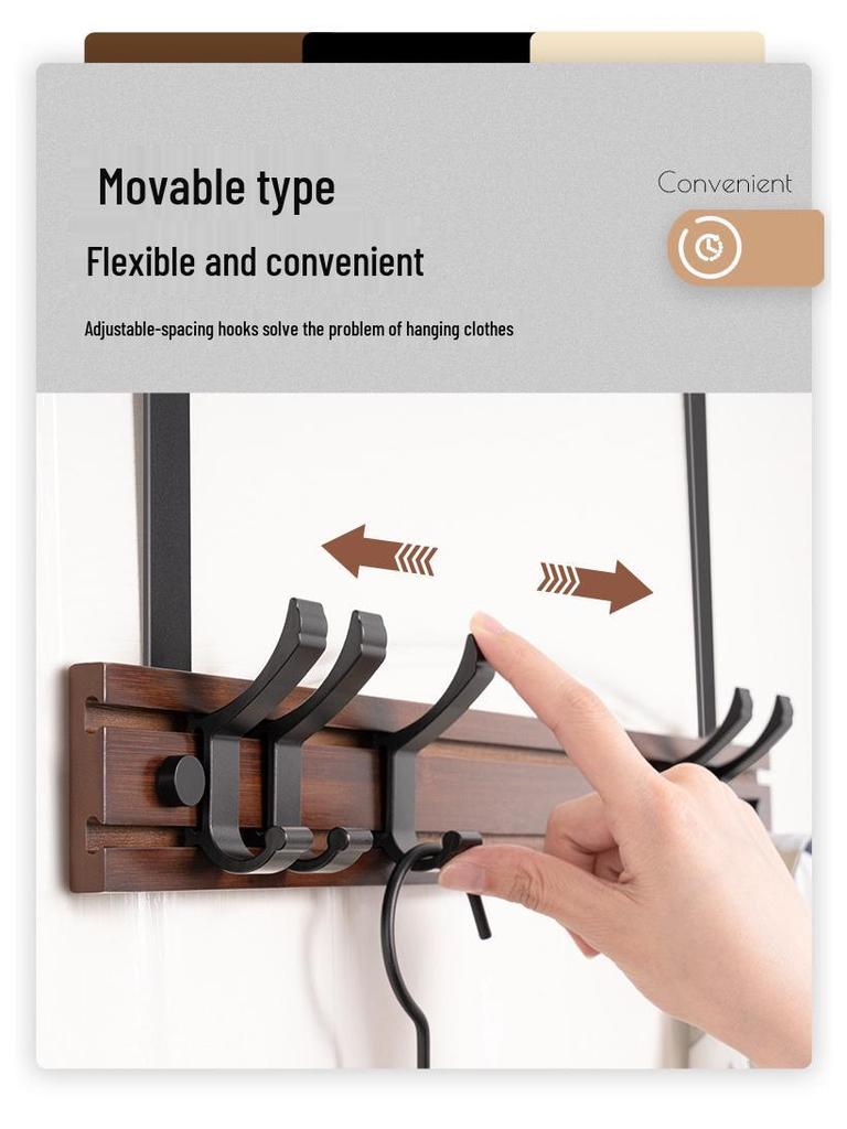 Bamboo & Wood Over-the-Door Hook Wall-Mounted No-Punch Coat Rack - Creative Entryway & Bedroom Storage