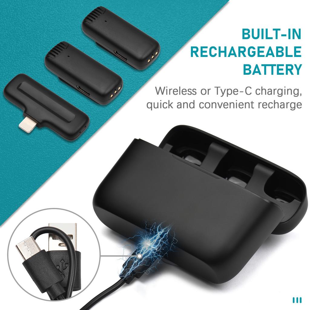 Portable One Trigger Two Wireless Microphone System with 1 Receiver & 2 Clip on Microphone 20M Transmission Range Built