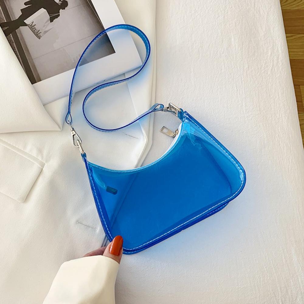 Fashion High Quality Pvc Handbag Transparent Eye-Catching Jelly Bag Zipper Multifunctional Simple Style Women'S Shoulder Bag New