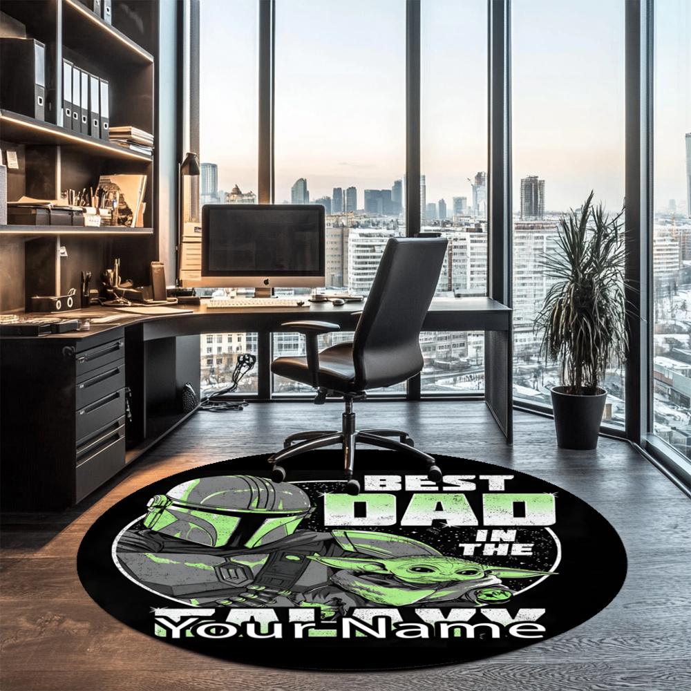 Custom Name The Mandalorian Printed Round Rug Carpet Chair Rug Area Rug Entryway Doormats,for Office Chair Living Room Bedroom Kitchen Room.