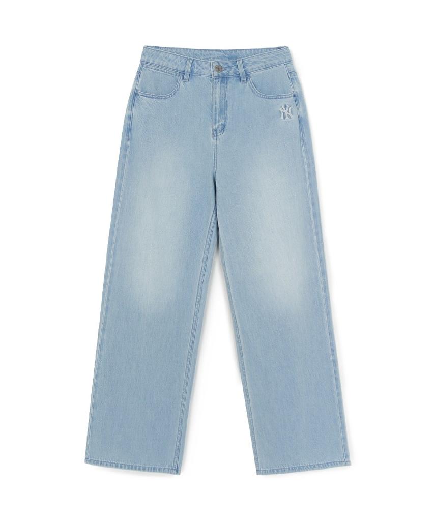 Emelbi Women'S Basic Small Logo Summer Tencel Wide Denim Pants Ny (L.Blue)