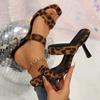 2026 New Leopard Women High Heels Slippers Sexy Shoes Square Toe Chunky Sandals Summer Woman Party Pumps Dress Sandals