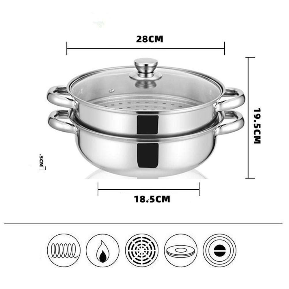 19.5x28cm Steamer Pot Stockpot 2Tier Durable Easy To Clean