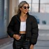 Vêtements d'automne et d'hiver pour femmes Manteau court rembourré en coton Manteau chaud à manches longues et col haut pour femmes Manteau rembourré en coton décontracté ample