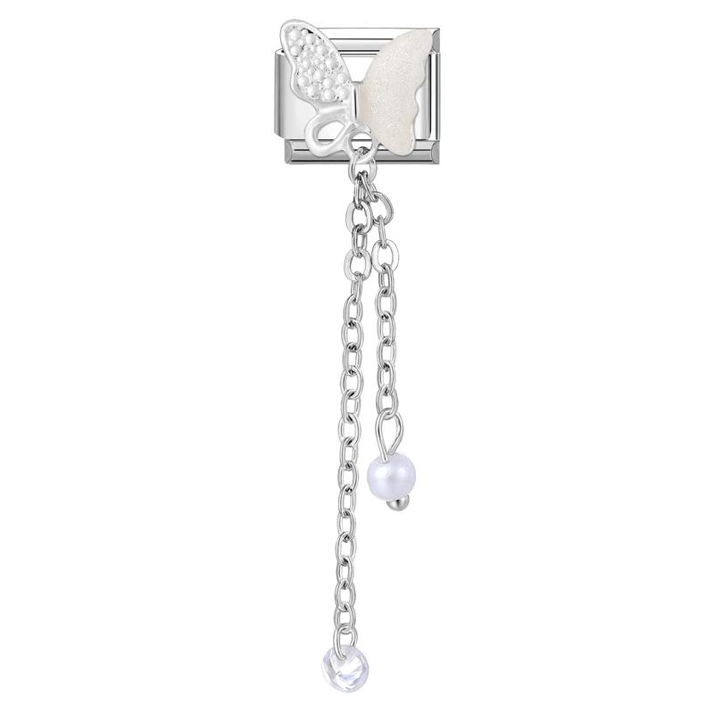 Zircon Long Tassel Butterfly Bow Knot Heart Italian Charm Links Fit 9mm Bracelet Stainless Steel DIY Jewelry Making