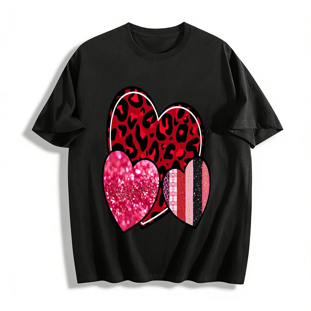 Retro Heart Patchwork Print Casual Top Pure cotton T-shirt XXS