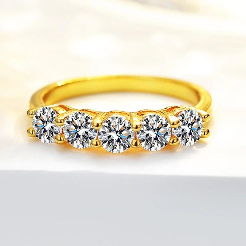 14k Gold Plated 1.5CTTW Real Moissanite Diamond Rings for Women 1/3 Eternity Bands S925 Sterling Silver Fine Jewelry GRA