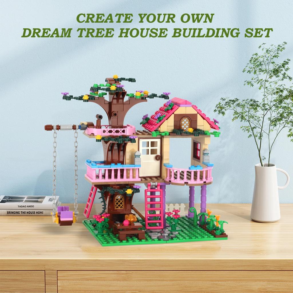 Non-Toxic New Creative Fantasy Tree House Building Blocks Set With Assembly Bricks Gift For Kids Children'S Birthday Christmas Gifts
