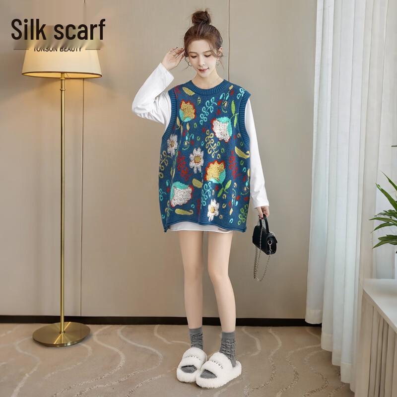 

Женский осенний пуловер без рукавов крупной вязки с круглым вырезом M