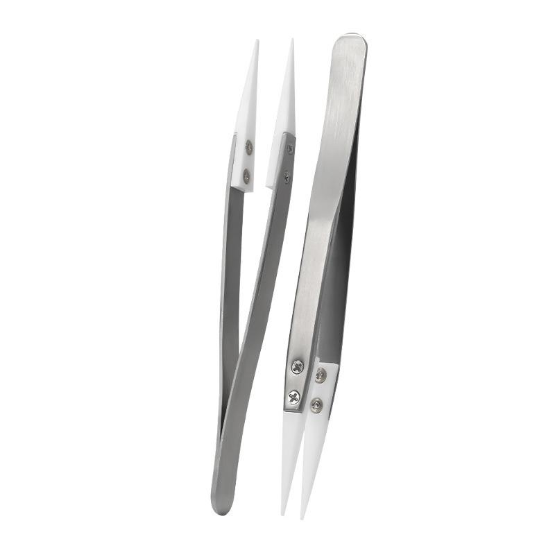 2pcs Ceramic Tips Heat Pointed Resistant Heat Resistant Tweezer Fine Pointed Tip Stainless Steel Ceramic Tipped Tweezers 2pcs