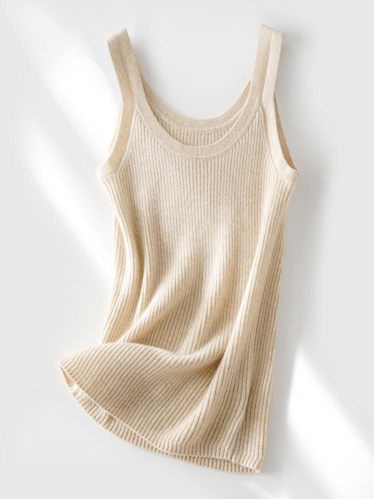 100% Pure Cashmere Striped Round Neck Slim Fit Women's Winter Vest