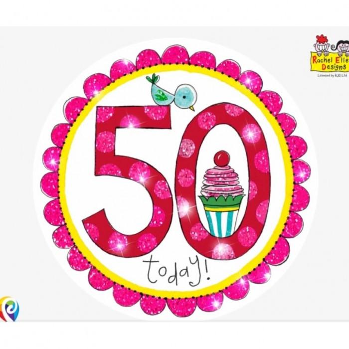 Rachel Ellen Glitter 50th Birthday Party Badge