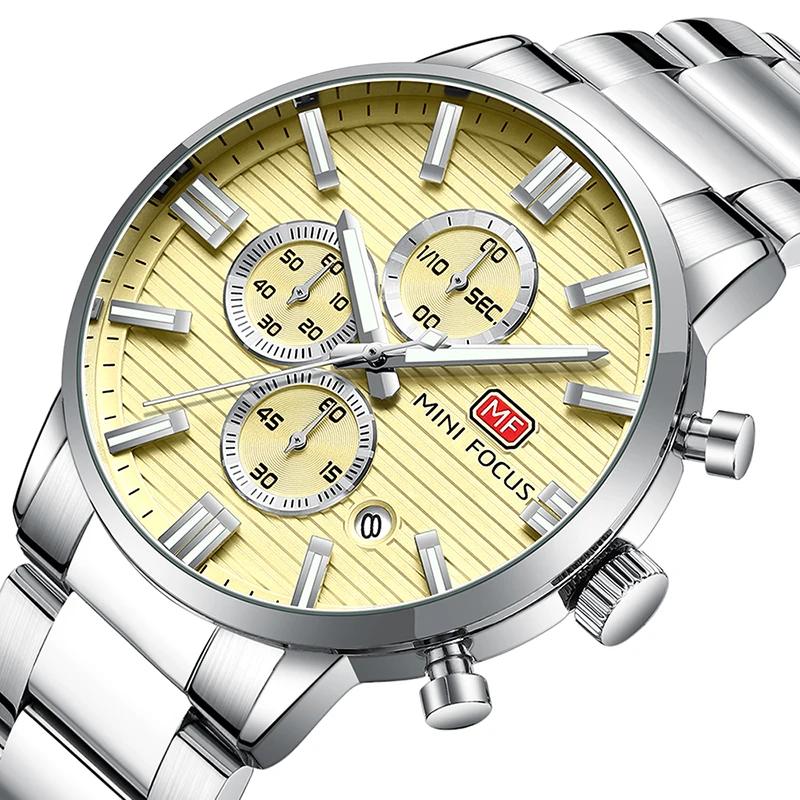 Luxury Men Quartz Watch Chronograph 24H Display Calendar Date Luminous Pointer Stainless Steel Strap Wristwatch