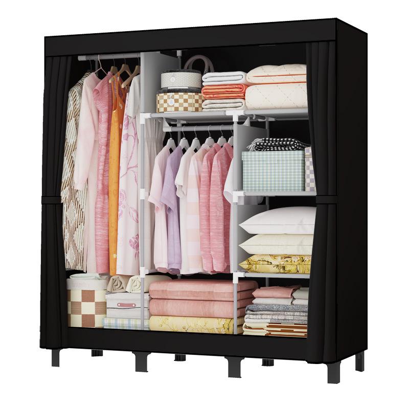 Multifunctional Foldable Grid Wardrobe: Moisture-Proof, Double Hanging Storage Cabinet