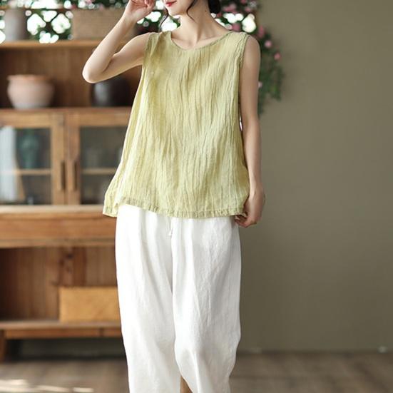 Women Vest Round Solid Color Tank Loose Fit Tops Solid Color Neck Sleeveless Thin Sport Vest
