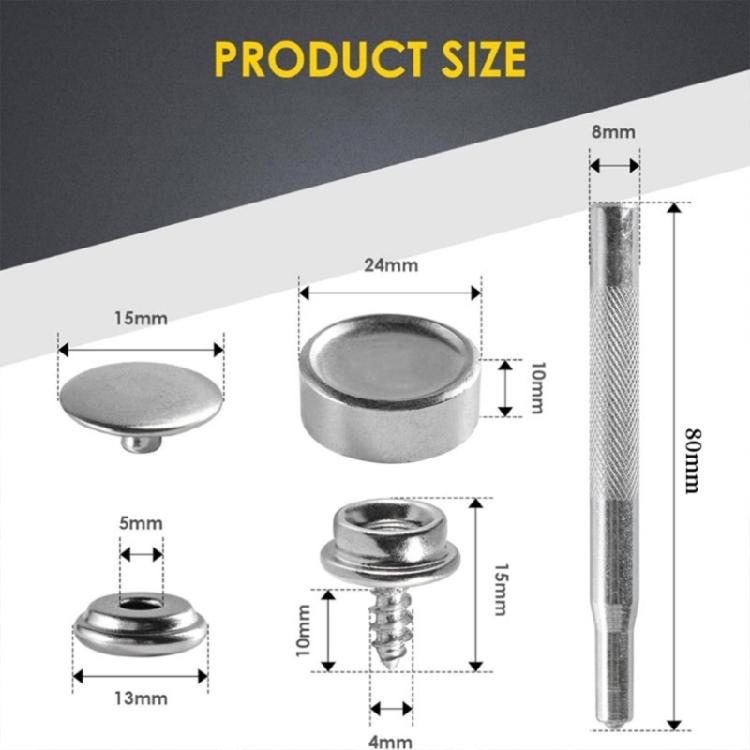 62 Piece Stainless Steel 10mm Screw Clip Fastener Set Durability Corrosion Proof Hardware Kit For Tents Boats Tarps
