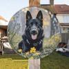 Vintage German Shepherd Metal Sign Round Aluminum Wall Art Black Dog Decor Man Cave Garage