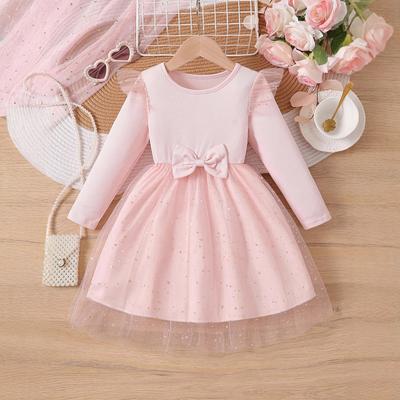 Foreign Trade Baby Girl Long-sleeved Bow Dress 2026 Autumn New Style Little Girl Fashionable Mesh Dress Princess Dress