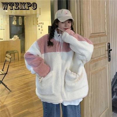 Chaqueta de cuello alto de lana de cordero para mujer, cárdigan holgado a juego con color BF, con cremallera y chaqueta gruesa y cálida de terciopelo, chaqueta cálida informal para mujer