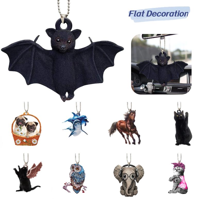 Acrylic Car Flat Hanging Interior Pendant Bat Black Cat Bag Ornaments Home Decor