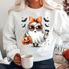 Пуловеры с принтом тыквы и летучей мыши на Хэллоуин для женщин, повседневные топы с круглым вырезом, свободные женские пуловеры больших размеров без капюшона