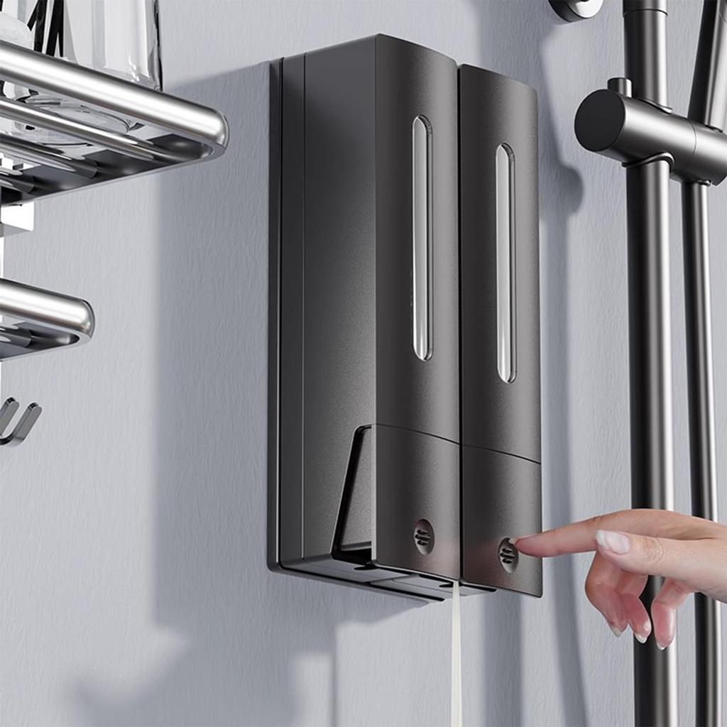 Punchless Wall-Mounted 3-Head Soap Dispenser with Large Capacity, Refillable Bottle, Easy Installation, Suitable for Bathrooms, Washrooms, etc.