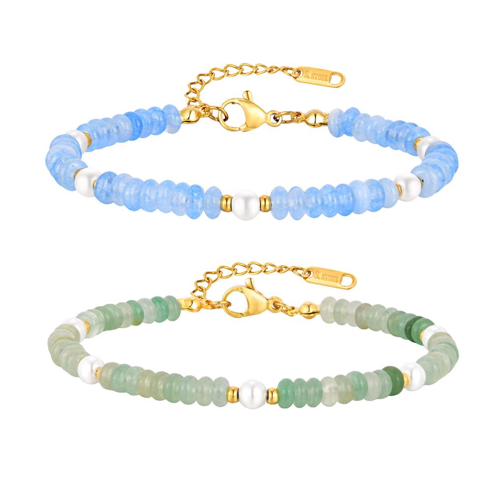 Kleiner frischer Fee-Wind Schmuck Edelstahl Imitation Perle Kristallperle Armband Damen Schmuck Br-2732