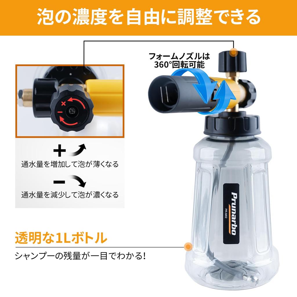 Prunarbo Professional 2025 Short Gun with Compatible with Washing Short Gun Foam Gun for Car Short Gun with Adjustable Nozzles 1L Foam for Quick Car