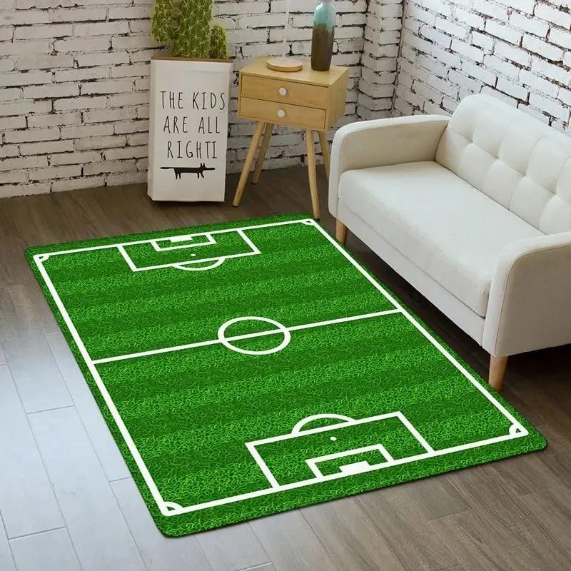 3D Fire Soccer Ball Football Field Rug Living Room Bedroom  Sports Non-Slip Carpet Look Ideal Gift for Football Enthusiasts