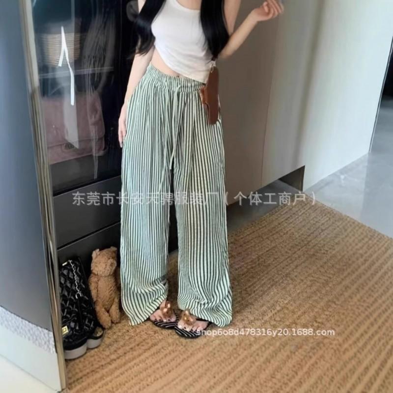 Fashion Striped Wide Leg Pants Women Slimming Casual Trousers