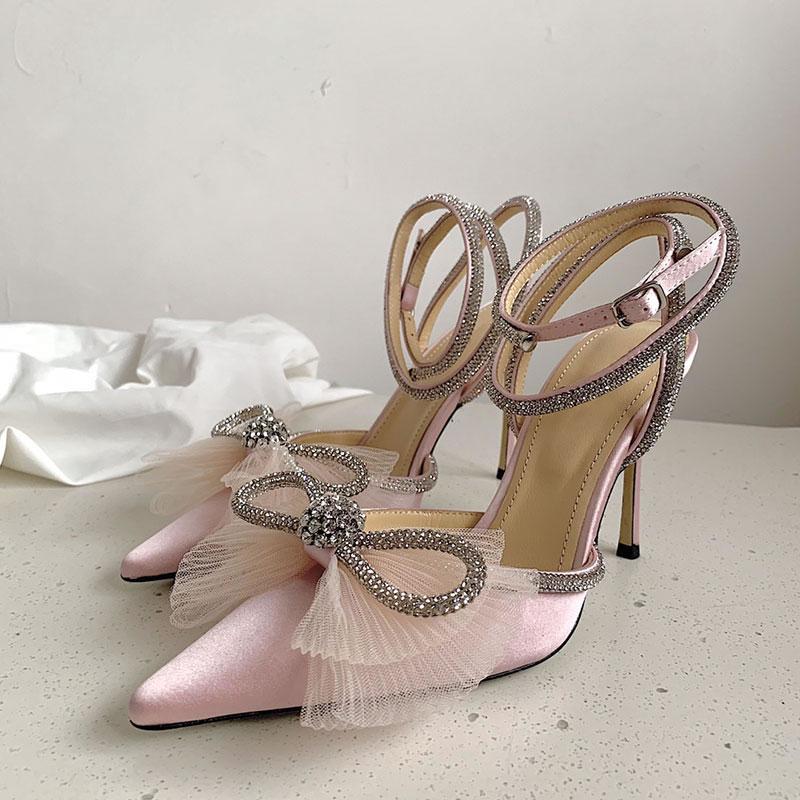 

Rhinestone High Heels Fairy Bow Pointed Wedding Shoes Bridesmaid Women Sandals