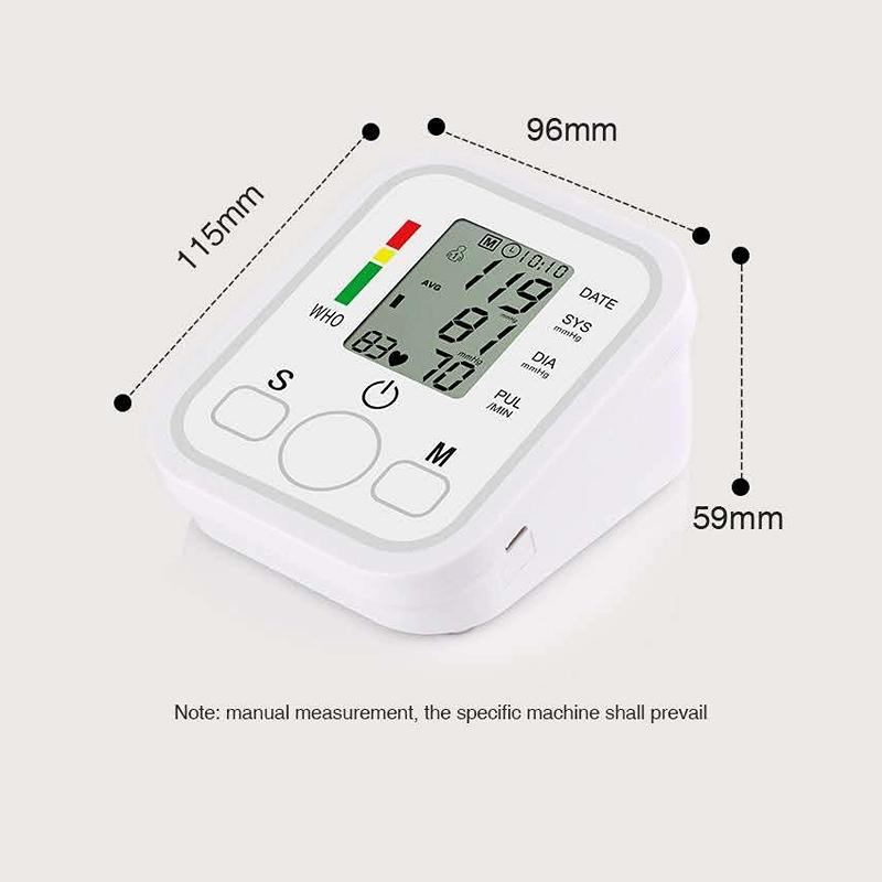 Oberarm-Blutdruckmessgerät, Herzschlagerkennung mit Sprachübertragung, LCD-Anzeige, vollautomatisches Tonometer, Blutdruckmessgerät, verstellbare Handgelenkmanschette