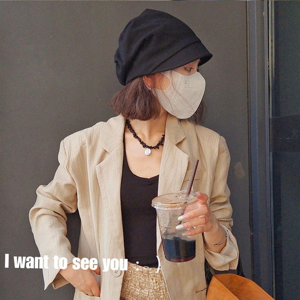 Solid Color Beanie Hat Keep Warm Skull Cap Visor Beret Hat Slouchy Baggy Caps  Unisex