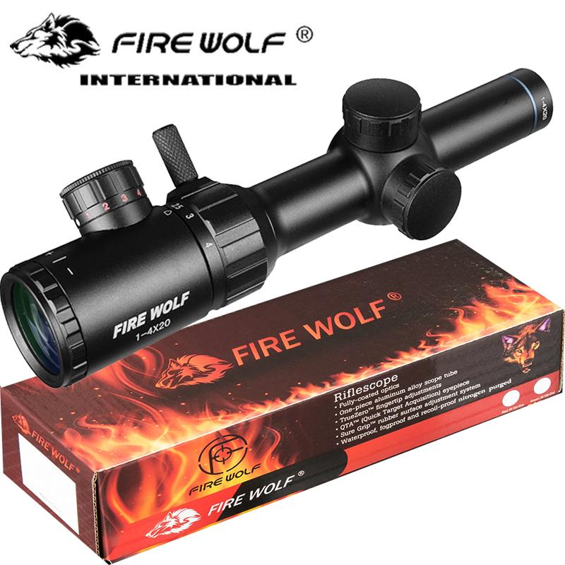 FIRE WOLF 1-4x20 Rifle Scope Green Red Luminous Scope Rangefinder Crosshair Optical Sight Hunting Scope