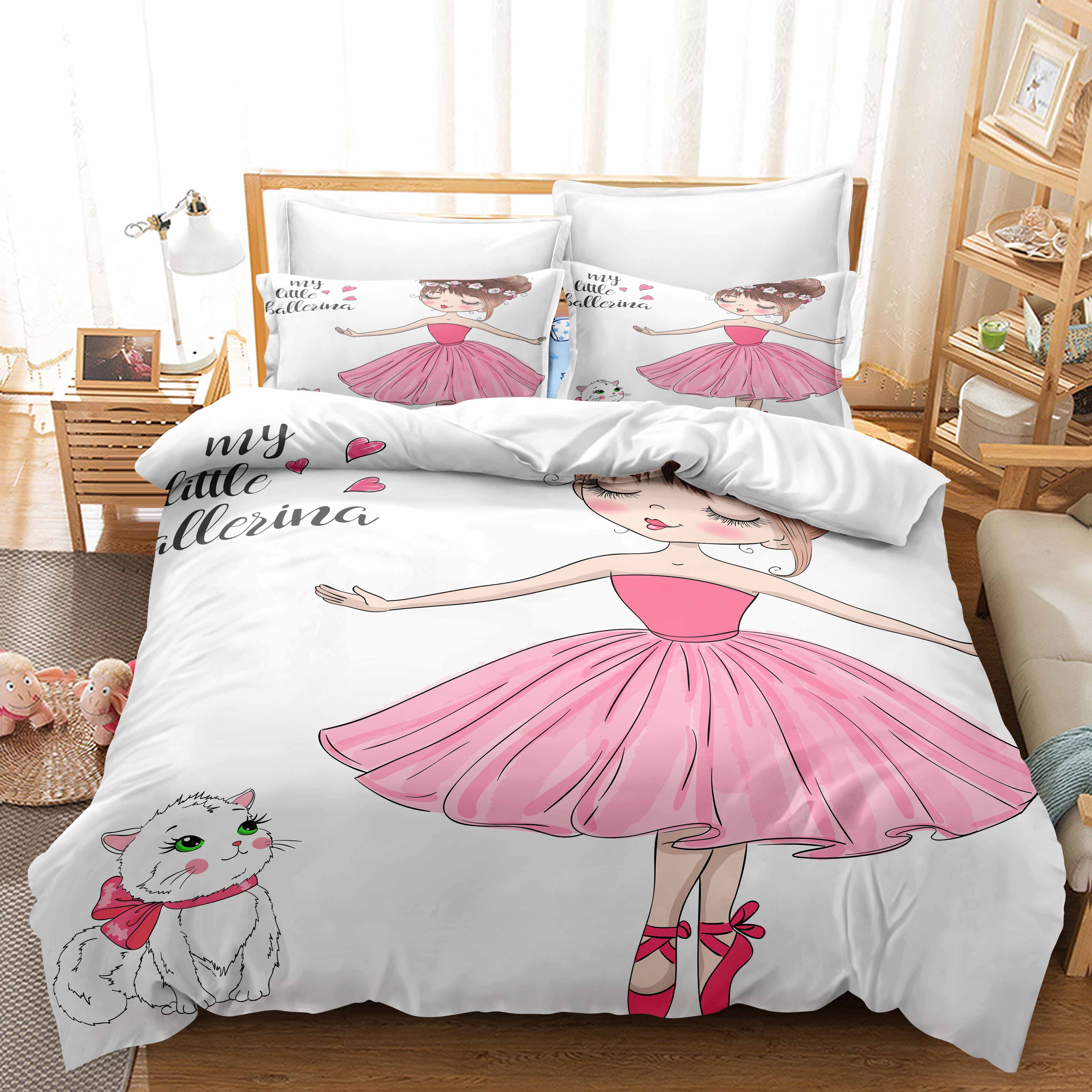

3D постельное белье для балетных девочек, полноразмерное розовое одеяло и наволочка для девочек-близнецов Queen King, постельное белье AU Double 180x210cm