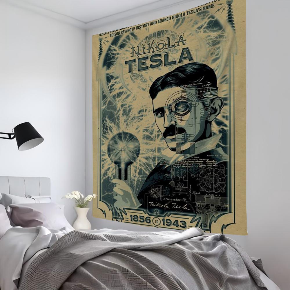 Retro Science Celebrities Nikola Tesla Tapestry Room Decor Wall Cloth Party Hanging Background Room Decor Baby Room