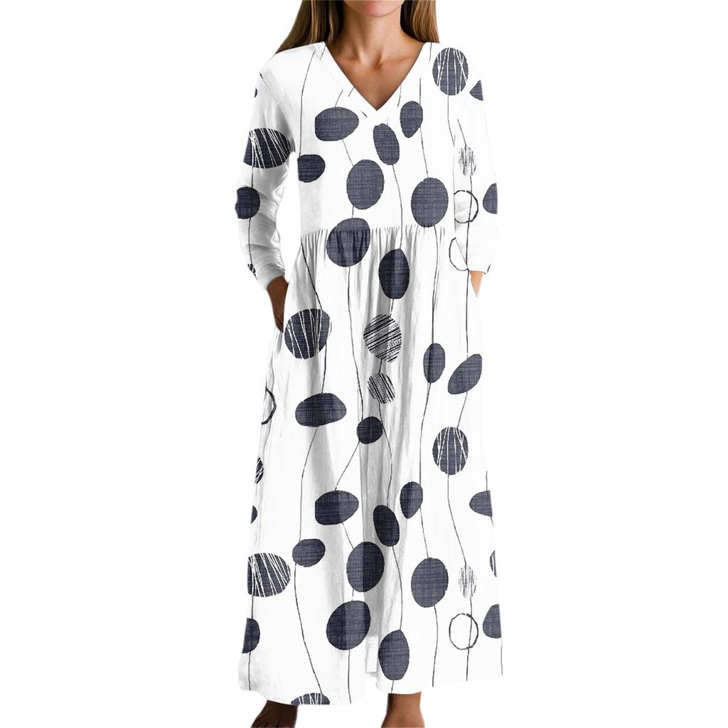 Women's Fashion Dress Spring V-neck Long Sleeve Dress