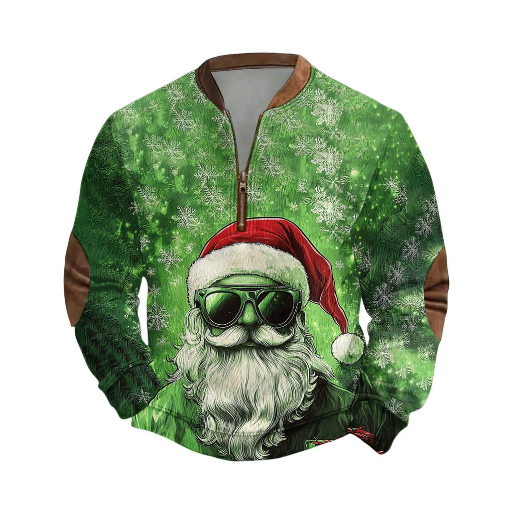 Mens Christmas Sweater Zip Up Sweatshirts Vintage Knit Graphic Sweatshirt Xmas Stand Collar Pullover