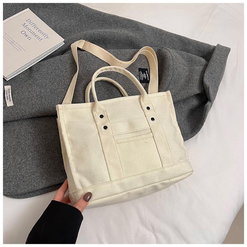 Large capacity solid color versatile casual canvas shoulder bag handbag college student class fashion commuter tote bag women