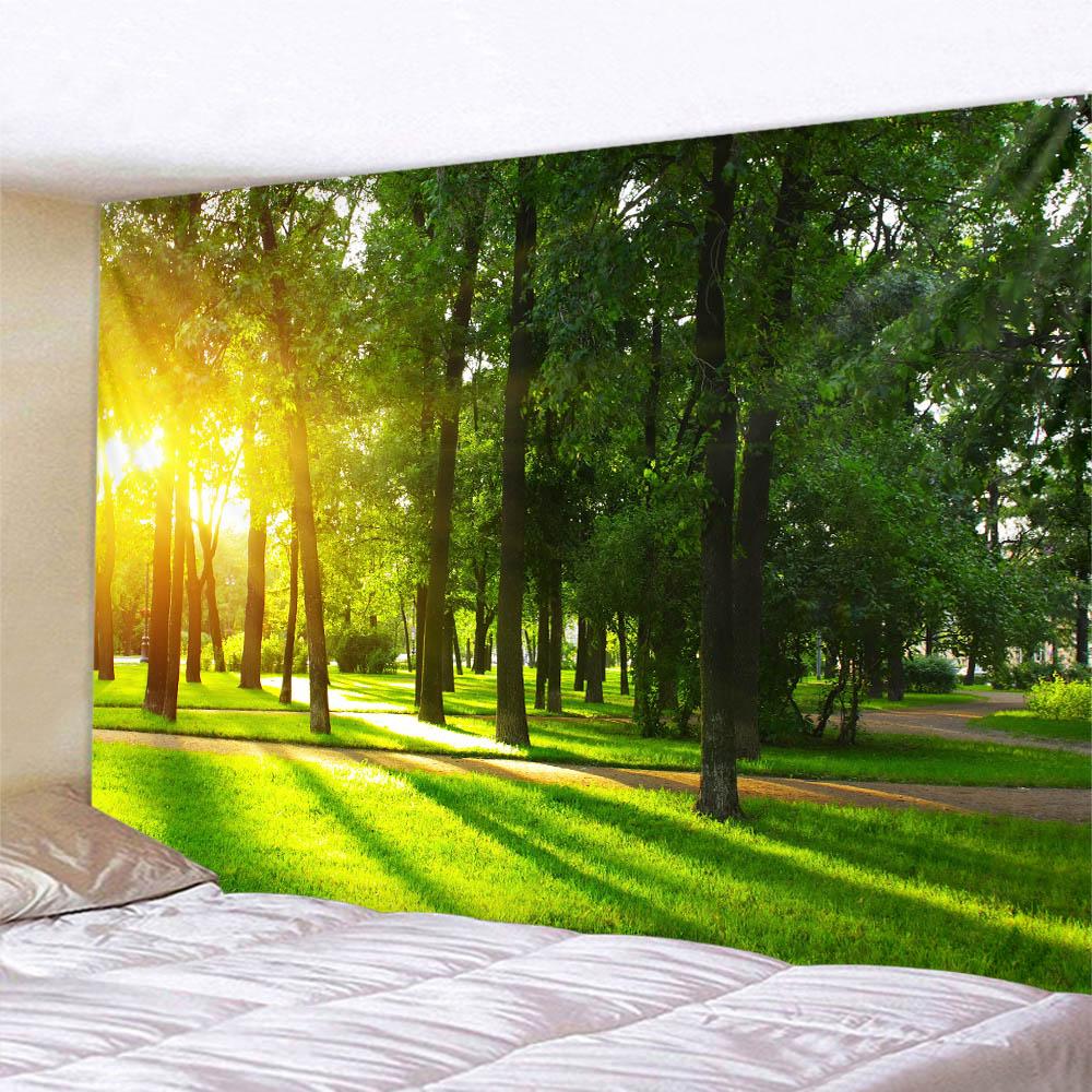 Sunshine Forest Tapestry Natural Landscape Wall Hanging Hippie Home Living Room Bedroom Background Cloth Poster Blanket